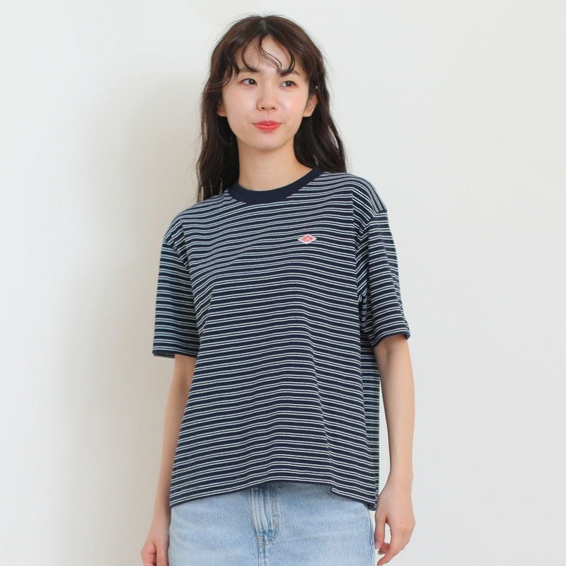 ［DANTON］ストライプショート丈半袖Tシャツ