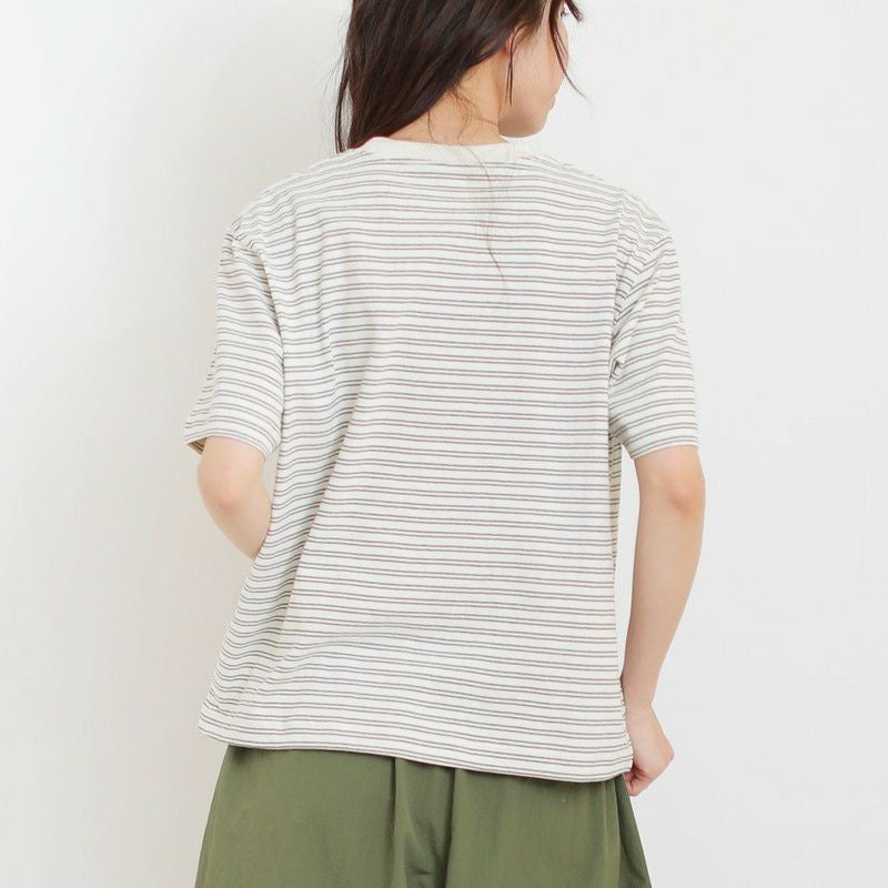 ［DANTON］ストライプショート丈半袖Tシャツ