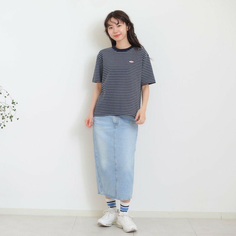［DANTON］ストライプショート丈半袖Tシャツ