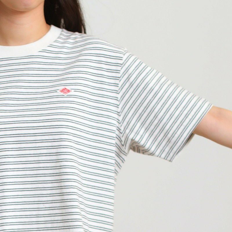 ［DANTON］ストライプショート丈半袖Tシャツ