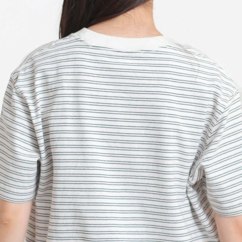 ［DANTON］ストライプショート丈半袖Tシャツ