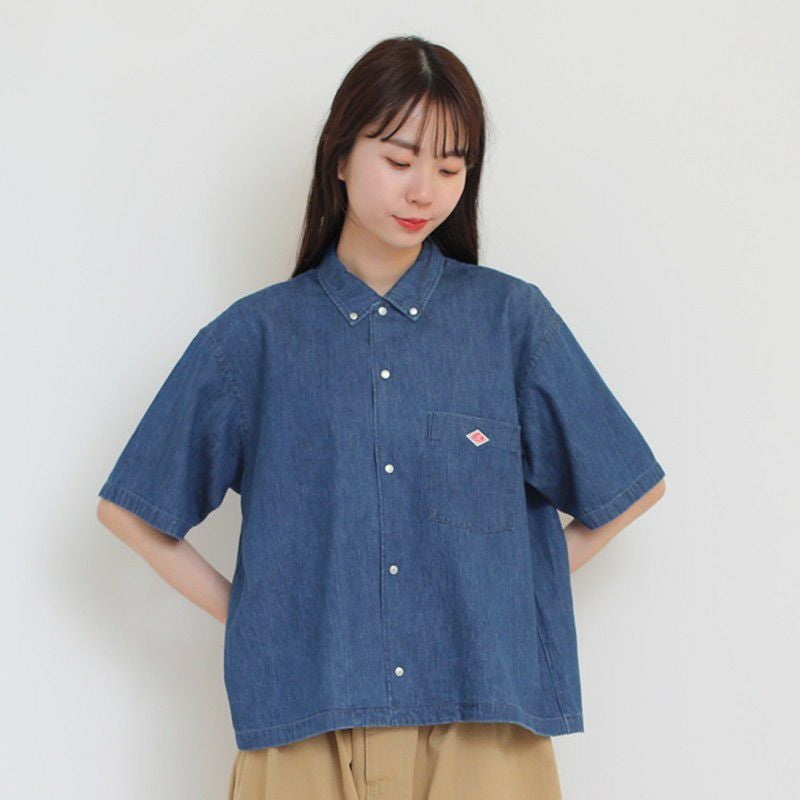 DANTON ダンガリー コットン半袖シャツ 36インディゴブルー プルオーバー DANTON］ダンガリー半袖シャツ／ダントン ｜オンセブンデイズ【公式通販】
