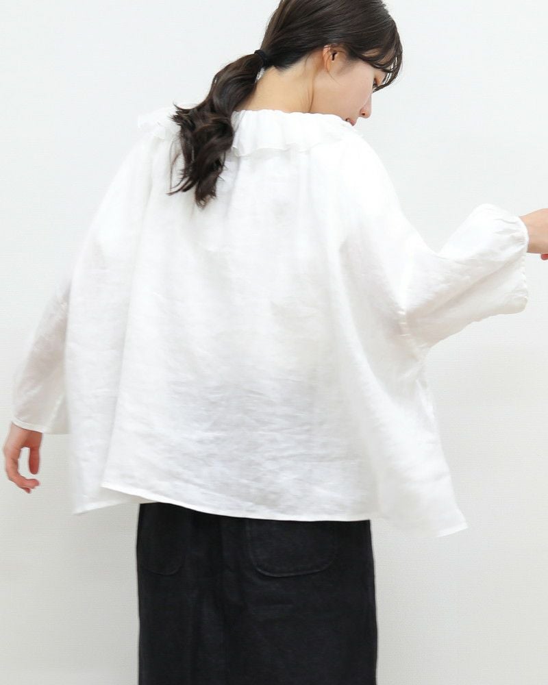 30％OFF】［UNPLE］フリルカラーリネンブラウス／アンプル ｜オン