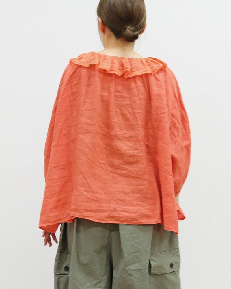 30％OFF】［UNPLE］フリルカラーリネンブラウス／アンプル ｜オン