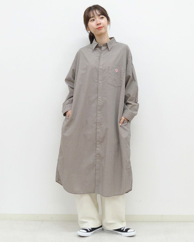 ［DANTON］ドット釦チェックシャツワンピース