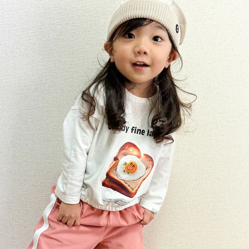 CLOUDY, FINE LATER］目玉焼き 転写プリントTシャツ キッズ