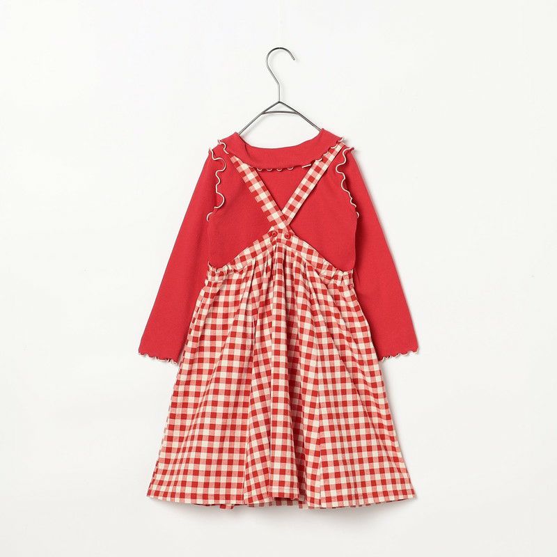 p.premier］ギンガムチェックジャンスカ＆メロウトップスセット キッズ