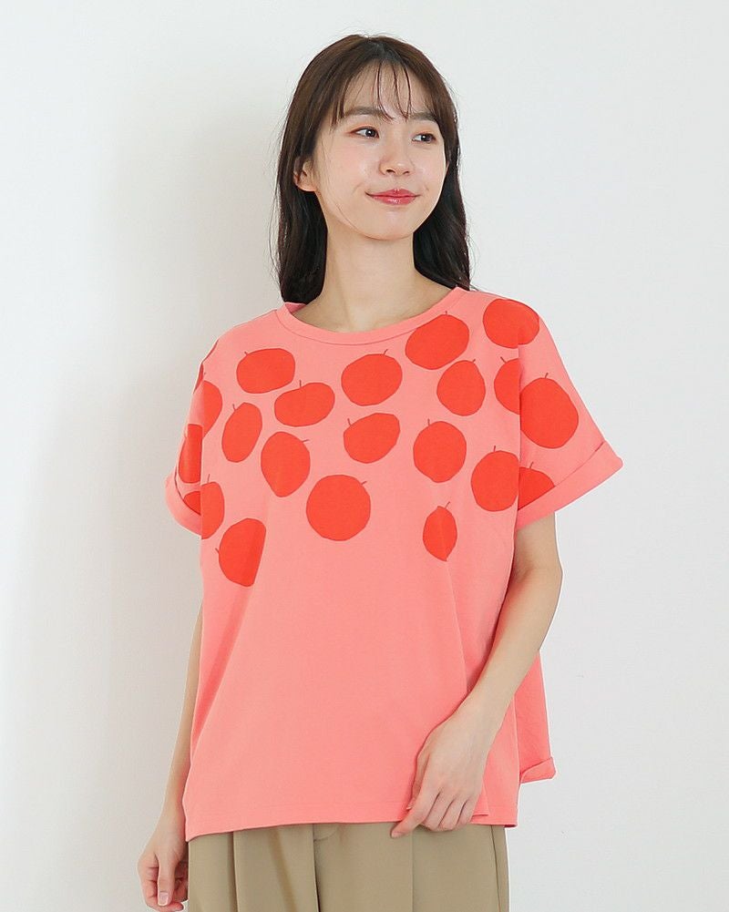 ノベルティ対象】［NATURAL LAUNDRY］空紡天竺リンゴプリントドルマンT