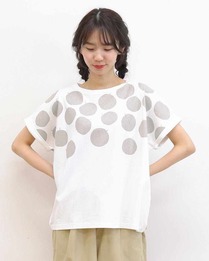 ［NATURAL LAUNDRY］空紡天竺リンゴプリントドルマンTシャツ