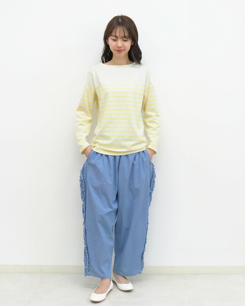 10％OFF】［mao made］サイドフリルデニムテーパードパンツ