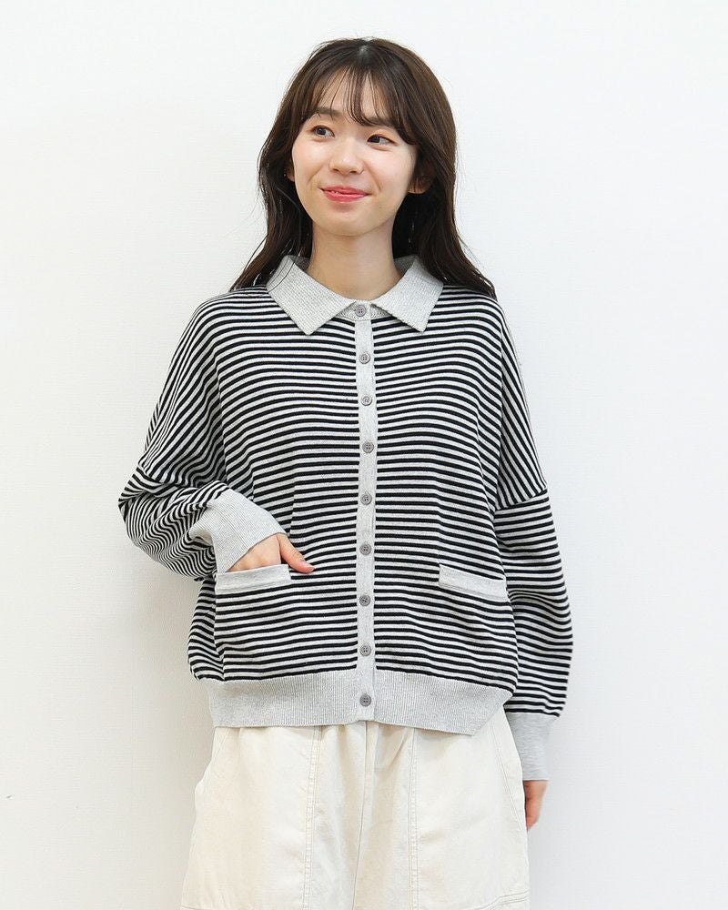 ［mao made］やわらかコットン衿付きカーディガン