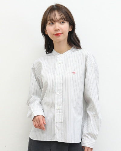 DANTON ストライプ バンドカラー 半袖シャツ 36 DANTON(ダントン 