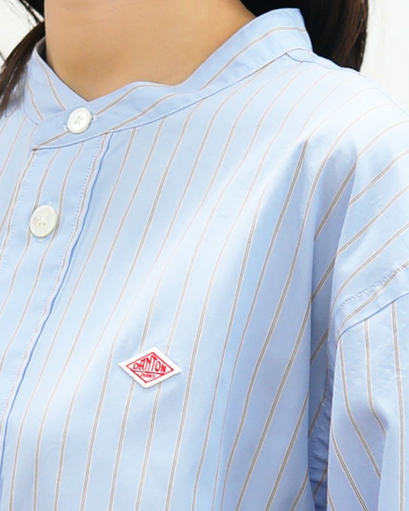 ダントン　ポプリンロングシャツ　ストライプ　ドットボタン　DANTON 新品 DANTON - ダントン ポプリンロングシャツ ストライプ ドットボタン