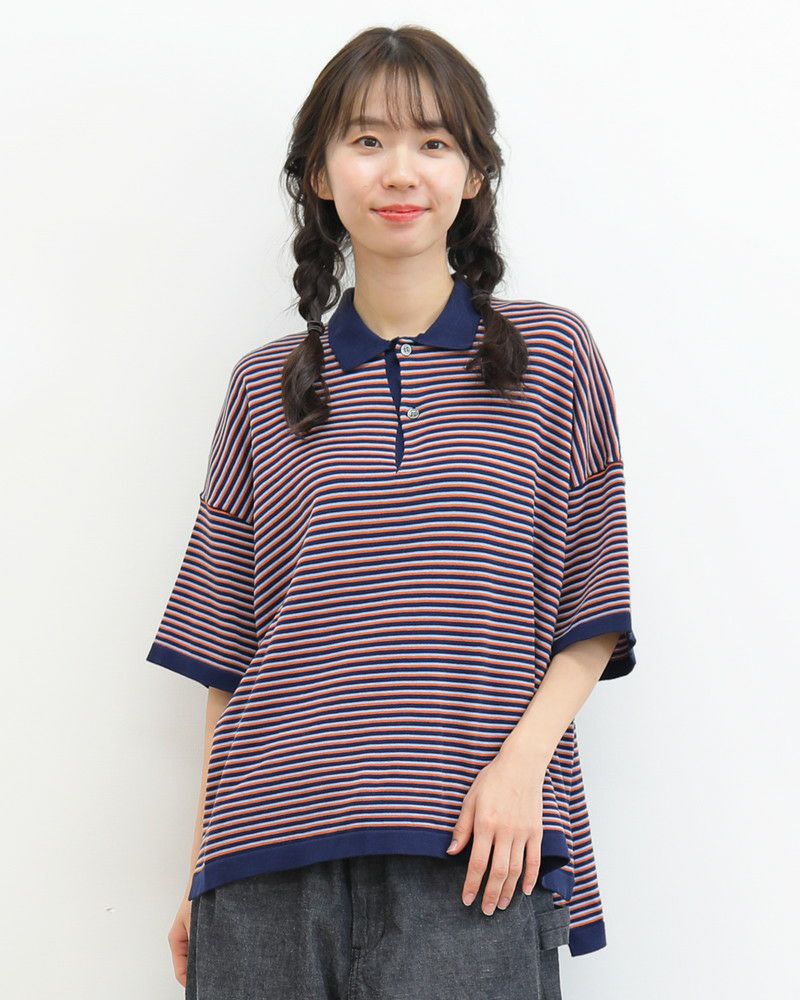 ［NATURAL LAUNDRY］コットンマルチボーダーワイドポロ