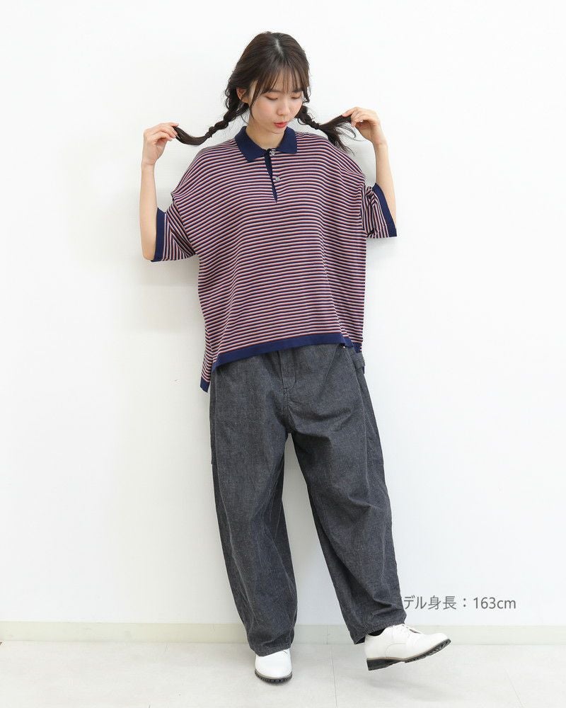 ［NATURAL LAUNDRY］コットンマルチボーダーワイドポロ