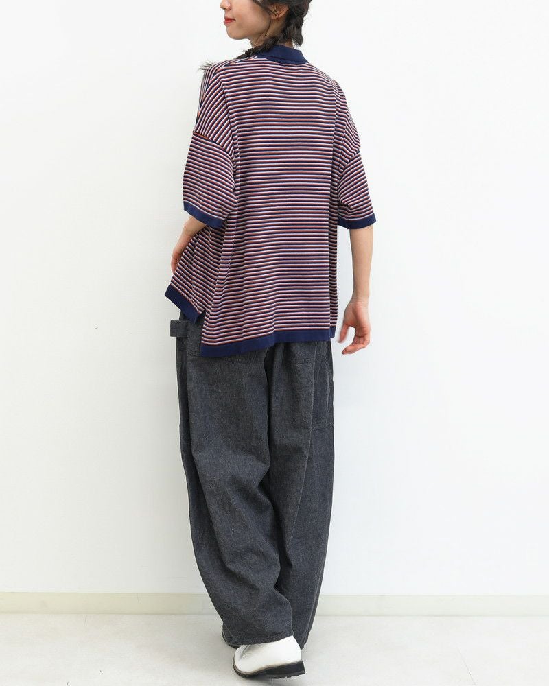 ［NATURAL LAUNDRY］コットンマルチボーダーワイドポロ