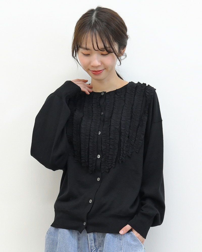 新品定価13750円　2024ss マオメイド　フリルリネン混カーディガン mao made］リネンコットンフリルカーディガン／マオメイド ｜オン