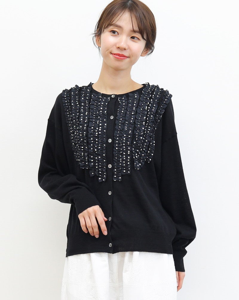 ☆新品☆セモアージュ オフホワイト パールデザイン ニットカーディガン セール】【累計販売枚数1万枚突破！】Vネックロングシャギーニット