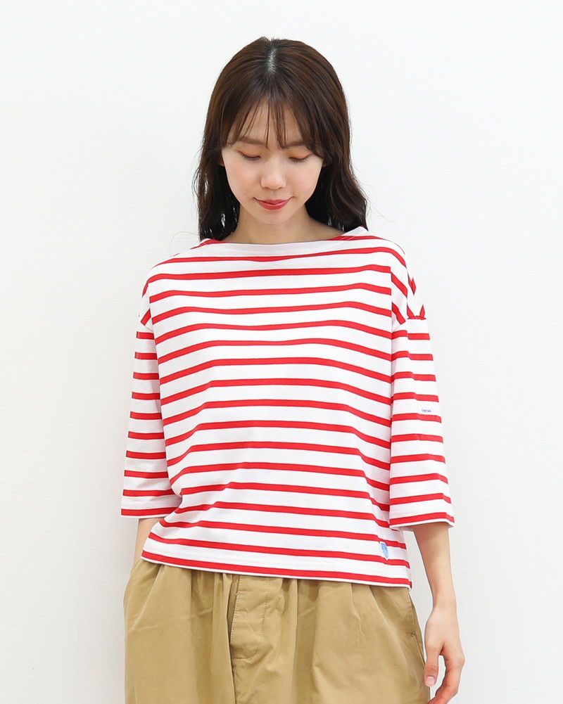 ［ORCIVAL］ボートネック半袖ボーダープルオーバー