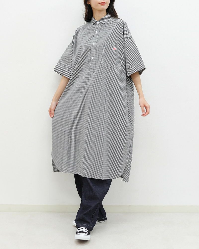 ［DANTON］コットンポプリン半袖チェックシャツワンピース