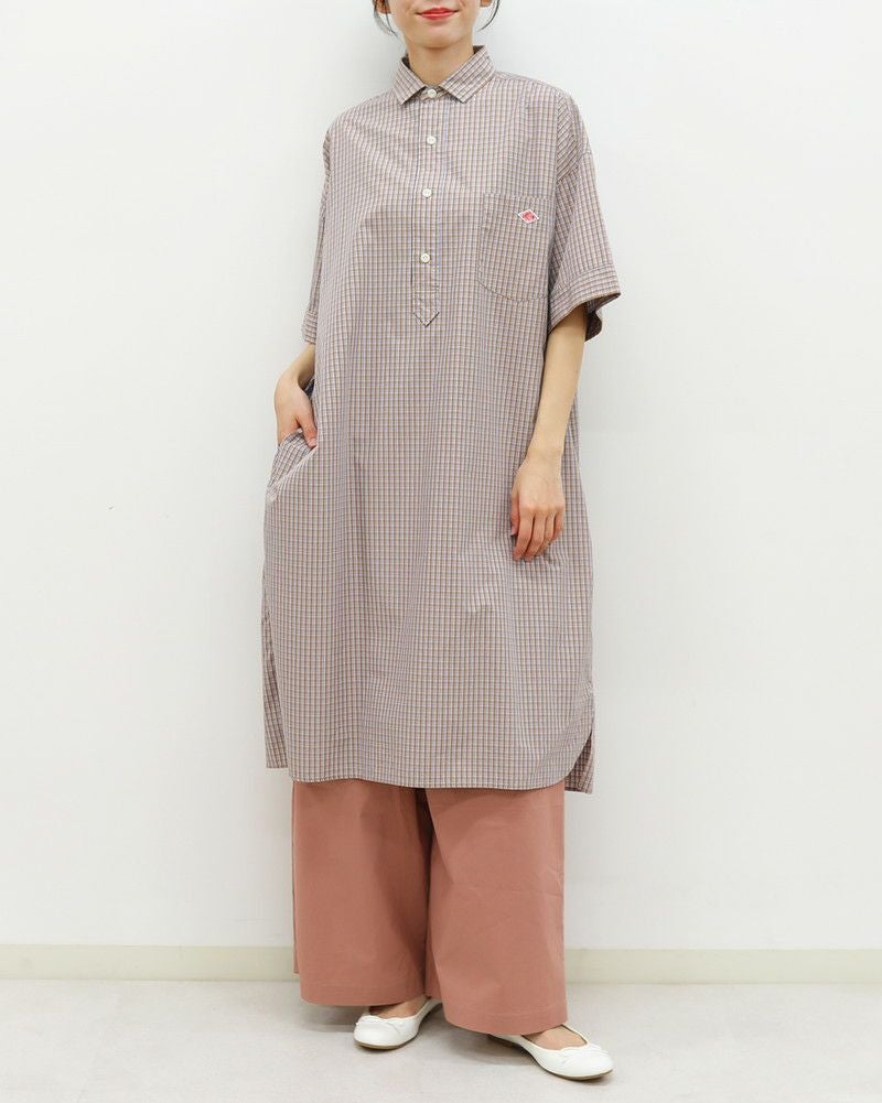 ［DANTON］コットンポプリン半袖チェックシャツワンピース