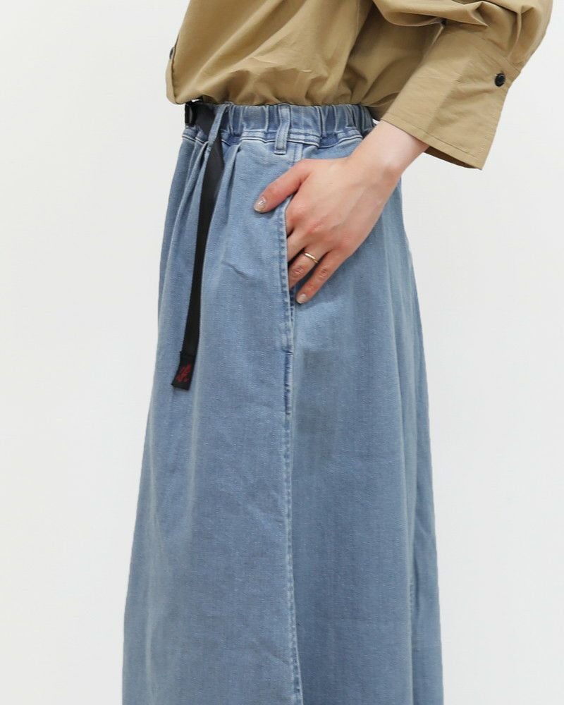 ［Gramicci］ストレッチデニムロングフレアスカート
