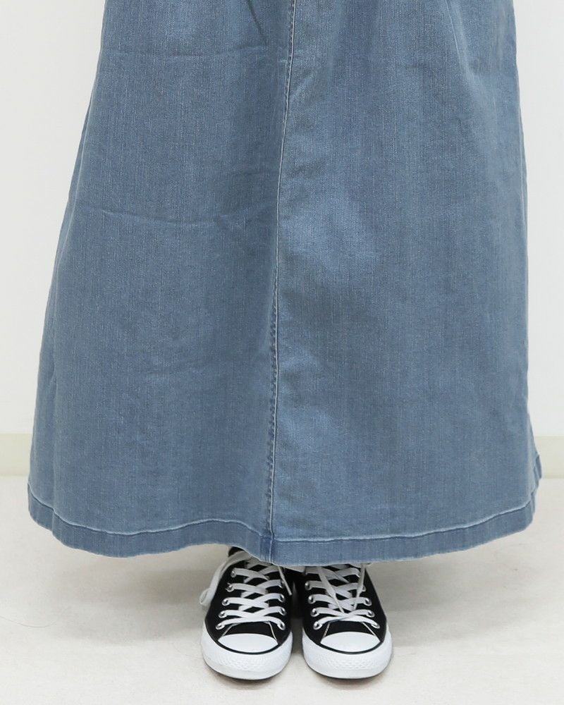 ［Gramicci］ストレッチデニムロングフレアスカート