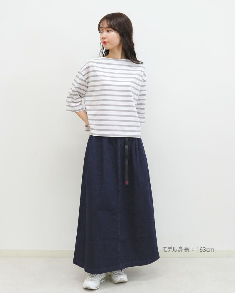 ［Gramicci］ストレッチデニムロングフレアスカート