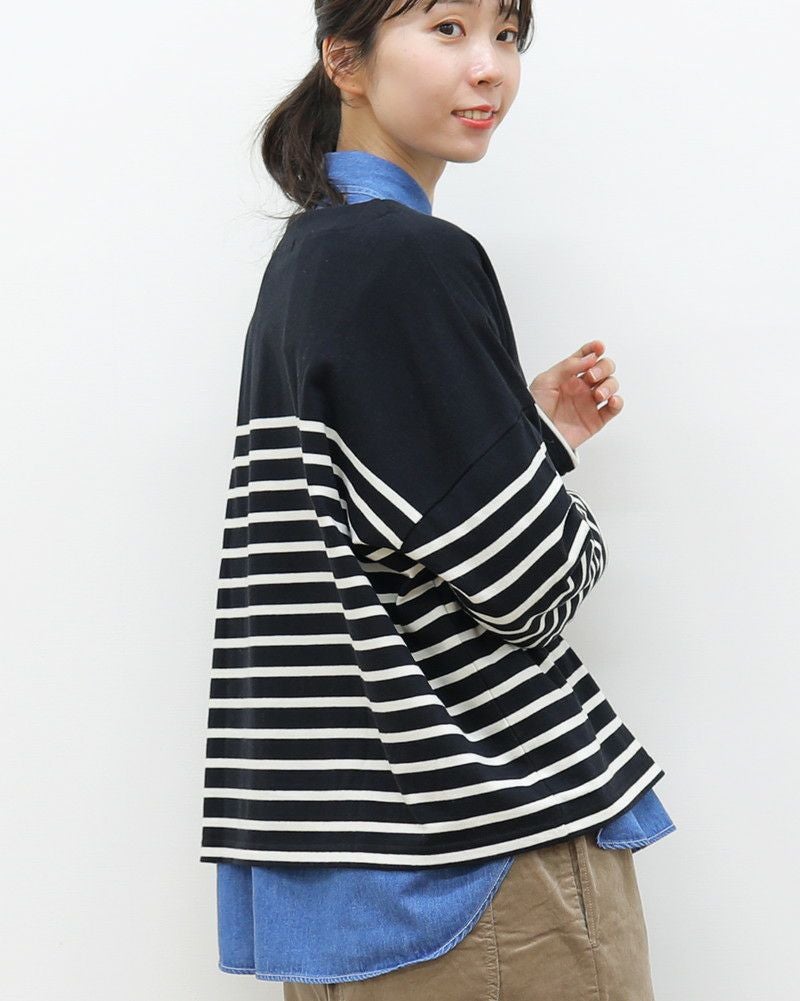 ［ON SEVEN DAYS］パネルボーダー長袖ワイドプルオーバー