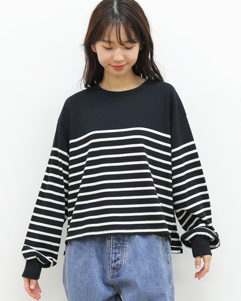 ［ON SEVEN DAYS］スタッフプロデュース パネルボーダーギャザー袖プルオーバー