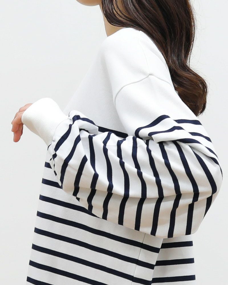 ［ON SEVEN DAYS］スタッフプロデュース パネルボーダーギャザー袖プルオーバー