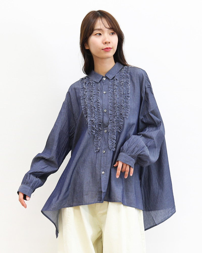 ［grin］INDIAデニムボイル三角フリルシャツ