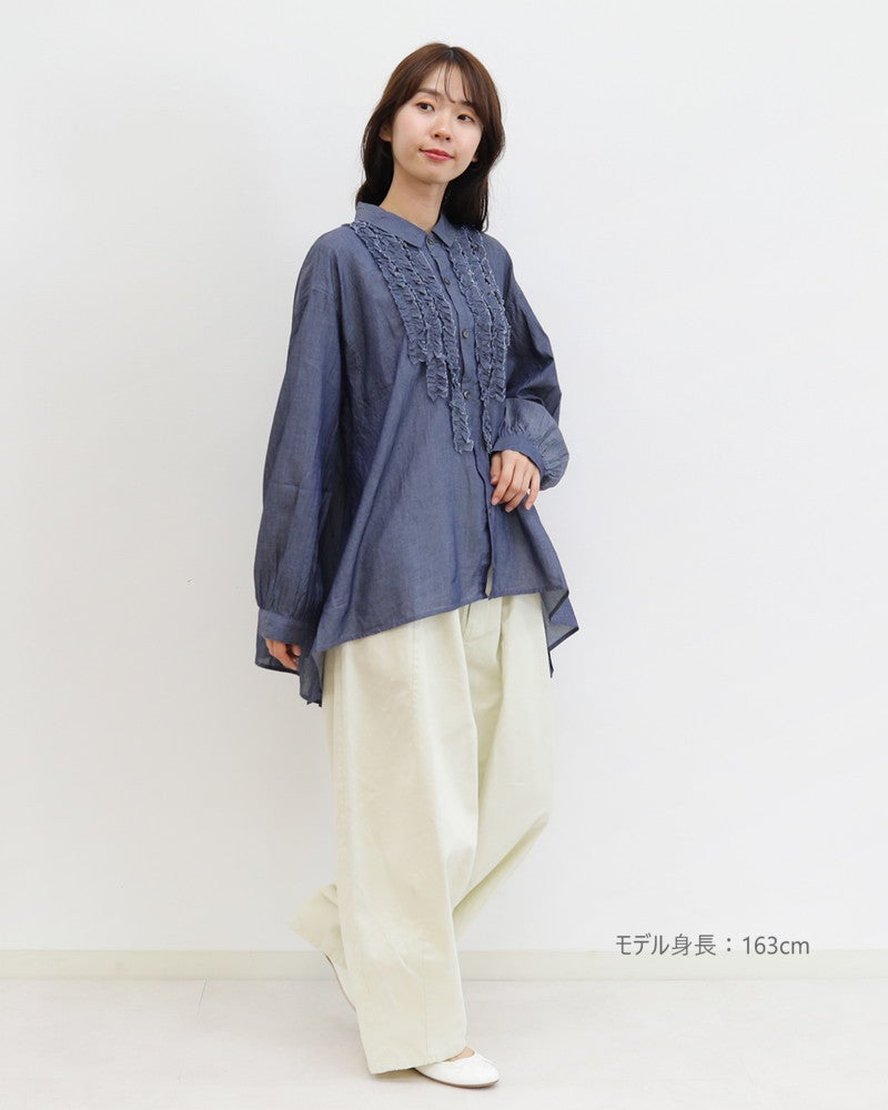 ［grin］INDIAデニムボイル三角フリルシャツ
