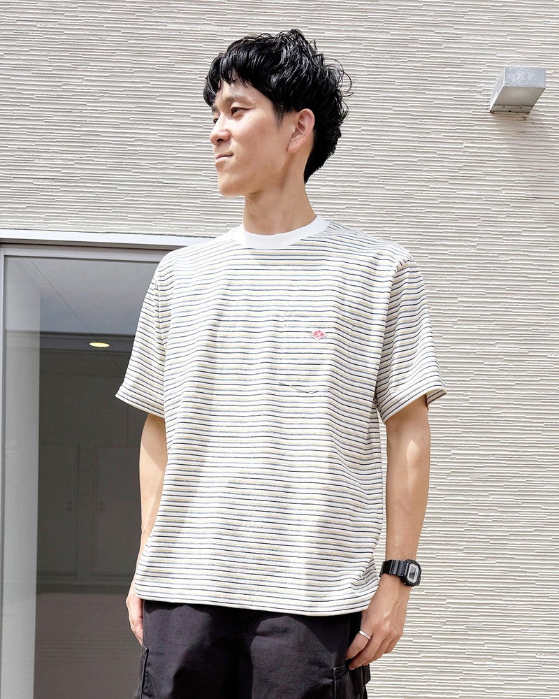 ［DANTON］ポケットTシャツ ストライプ〈Lサイズ・メンズ対応〉