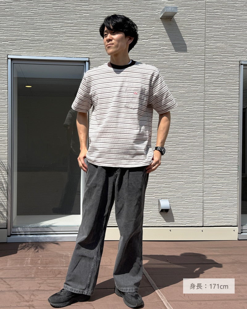 ［DANTON］ポケットTシャツ ストライプ〈Lサイズ・メンズ対応〉