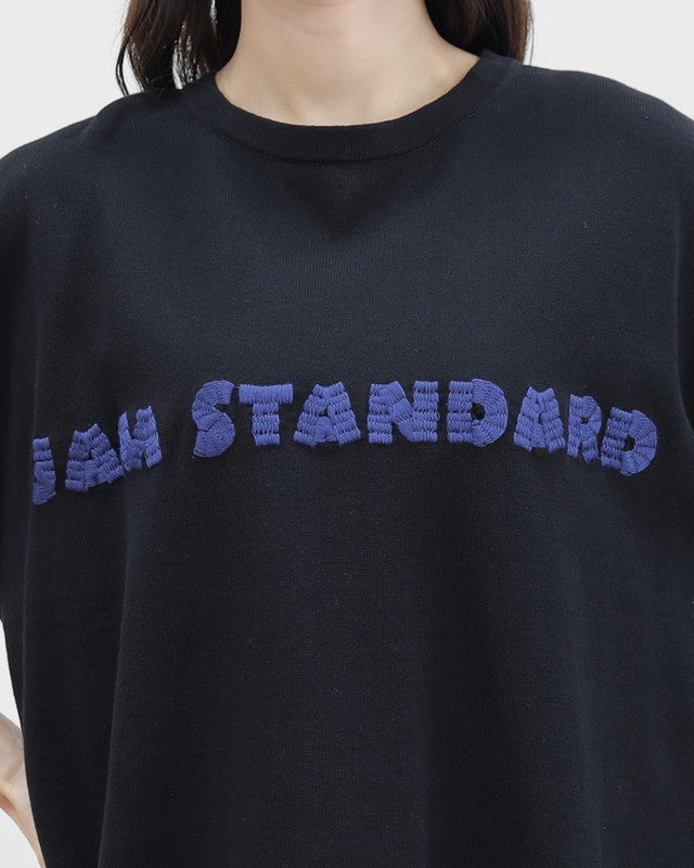 ［mao made］シャリコットンロゴ刺繍5分袖ニットTEE