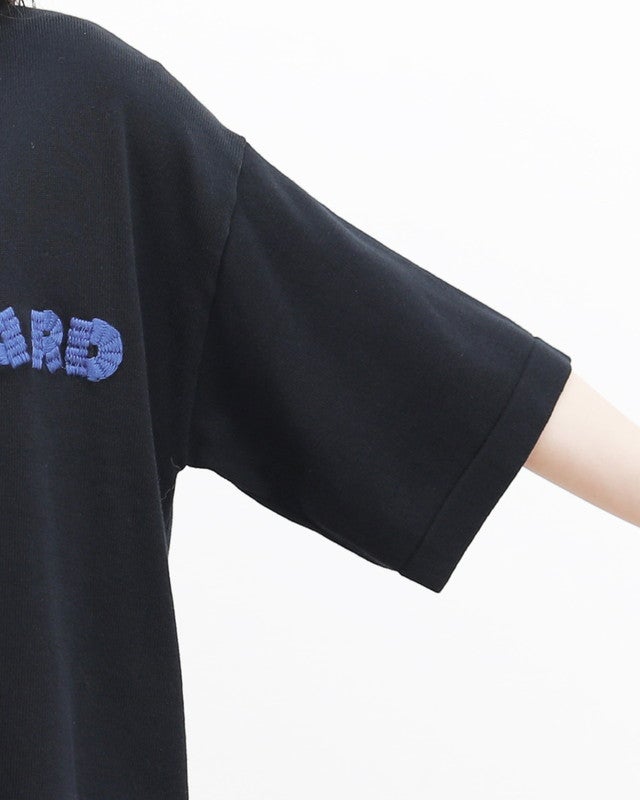 ［mao made］シャリコットンロゴ刺繍5分袖ニットTEE