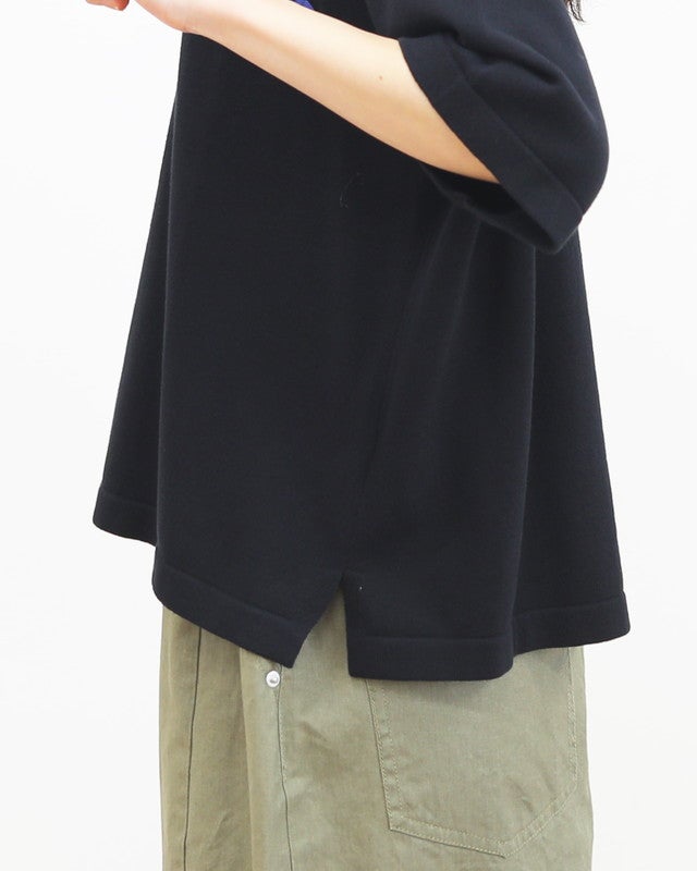 ［mao made］シャリコットンロゴ刺繍5分袖ニットTEE