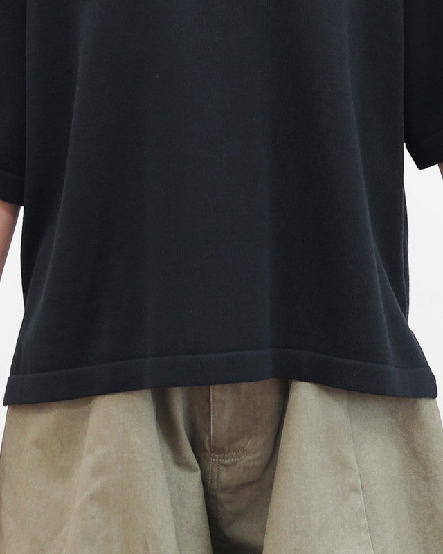 ［mao made］シャリコットンロゴ刺繍5分袖ニットTEE