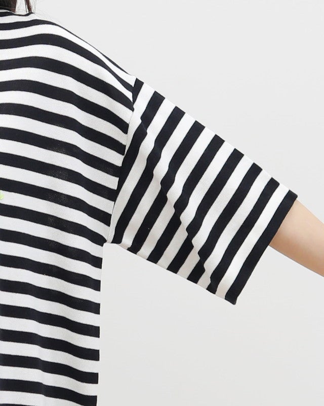 mao made］シャリコットンロゴチェーン刺繍5分袖ニットTEE