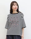 ［mao made］シャリコットンハート刺繍5分袖ニットTEE