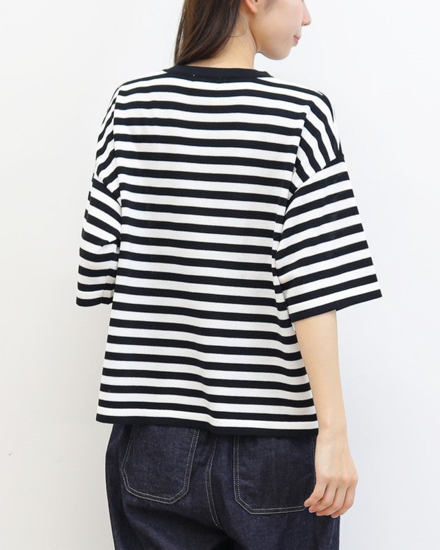 ［mao made］シャリコットンハート刺繍5分袖ニットTEE