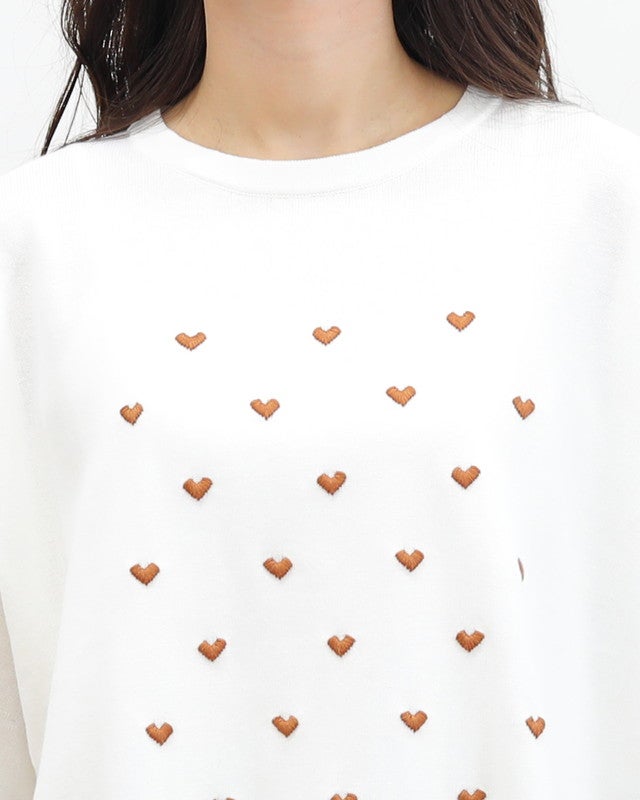 ［mao made］シャリコットンハート刺繍5分袖ニットTEE