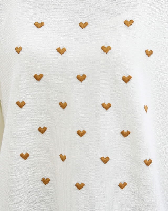 ［mao made］シャリコットンハート刺繍5分袖ニットTEE