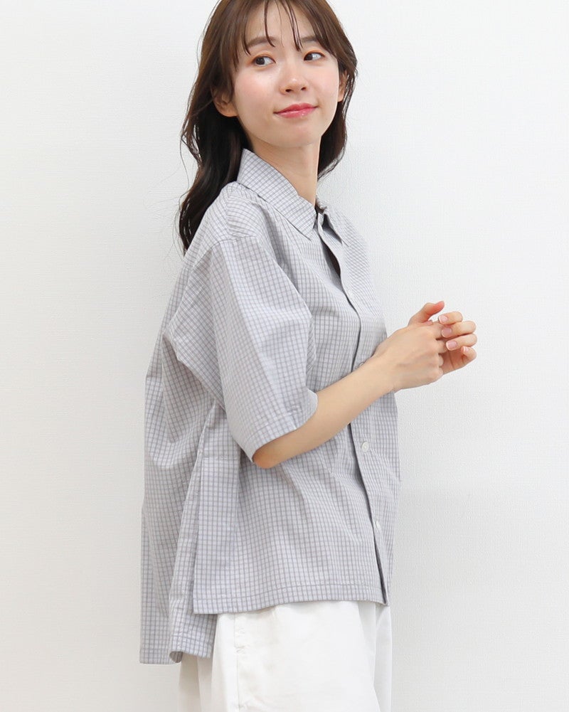 ［DANTON］コットンポプリン半袖チェックシャツ
