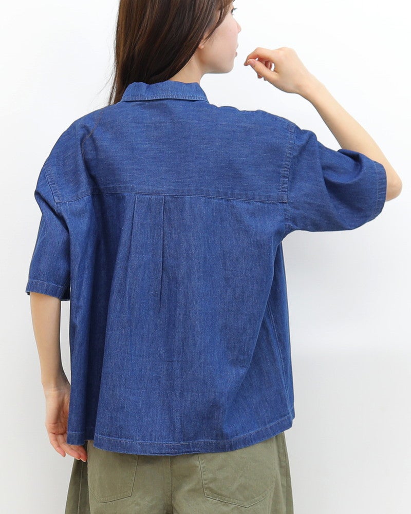［DANTON］貝釦デニム半袖シャツ