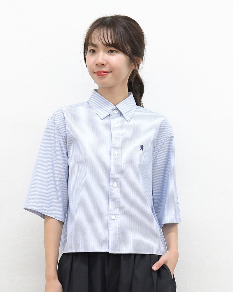 ［GYMPHLEX］ショート丈ストライプ半袖シャツ