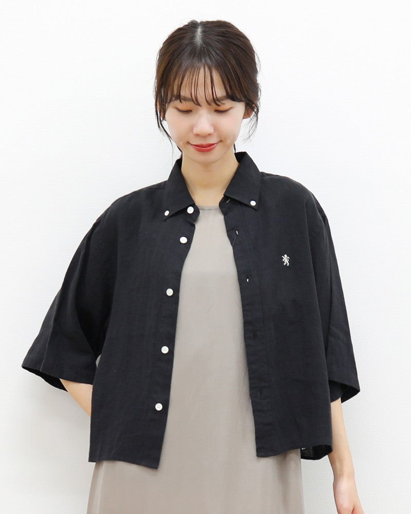 ［GYMPHLEX］ショート丈リネン半袖シャツ