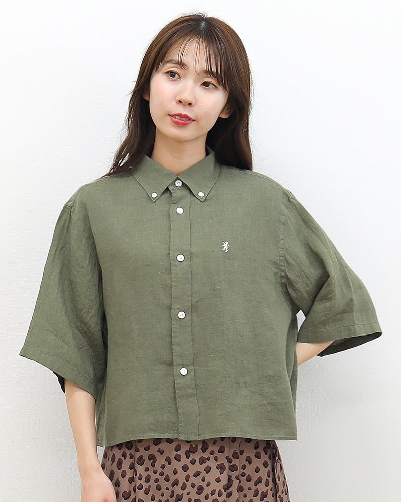 ［GYMPHLEX］ショート丈リネン半袖シャツ
