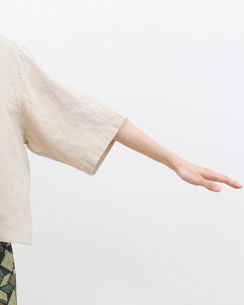 ［GYMPHLEX］ショート丈リネン半袖シャツ